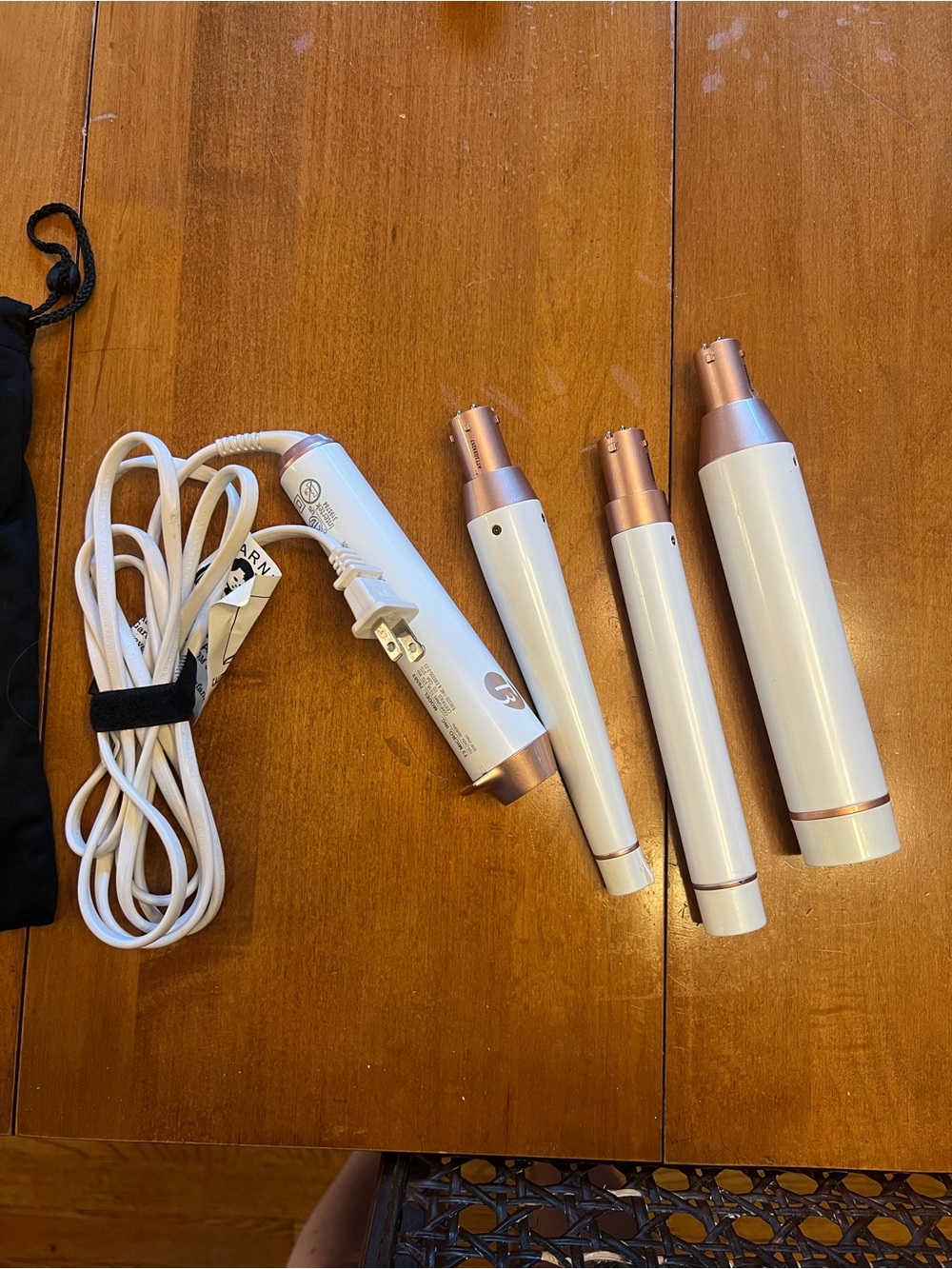 T3 White and Rose Gold Interchangeable Curling Wand Set - Three Barrels